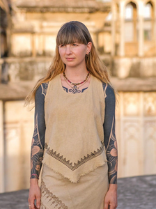 Bohemian Linen Tunic Vest Featuring Geometric Tribal Print Details Sleeveless Raw Cotton <b>Festival</b> Tank <b>Top</b> - Product Image 2