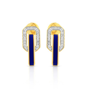 Golden <b>Blue</b> Enamel Geometric Bar Diamond <b>Stud</b> <b>Earrings</b> - Product Image 1