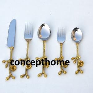 Juego de cubiertos de acero 304 con mango dorado fundido, cubertería para el hogar, suministros para hoteles, cubertería de acero espejado para decoración de bodas - Product Image 4