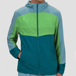 Men's Color Blocking Windproof Hooded Rain <b>Jacket</b> With Zipper Closure Sporty Style Autumn Wear Regular Fit Polyester Material - Product Image 1
