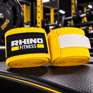 สายรัดข้อมือปรับระดับได้ Rhino Fitness สีเหลือง แบบตีนตุ๊กแก ผ้าฝ้าย สำหรับยกน้ำหนัก ใช้ได้กับมือซ้าย เหมาะสำหรับใช้ในยิม - Product Image 5