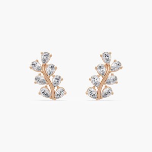 Pendientes de Diamante Cultivado en Laboratorio, Oro de 14K, 0.50ct, Forma de Hoja, Inspirados en la Naturaleza, para Boda, Aniversario, Uso Diario, Regalo - Product Image 1