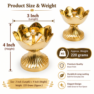Brass Diya <b>Oil</b> <b>Lamp</b> Stand Decorative Diwali Home Temple Decor Festival Lighting Durable Elegant Flower Shape Traditional Puja - Product Image 3