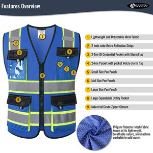 Safety Vests for Men Women High Visibility Reflective Vest with Pockets Mesh Fabric <b>Construction</b> Safety Apparel Neon <b>Work</b> Vest - Product Image 2