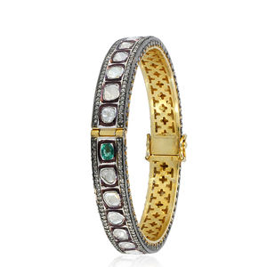 Rose Cut Natural Polki Diamond Yellow Vermeil 925 <b>Silver</b> Openable <b>Bangle</b> <b>Bracelet</b> Fine Jewelry Wholesale - Product Image 3