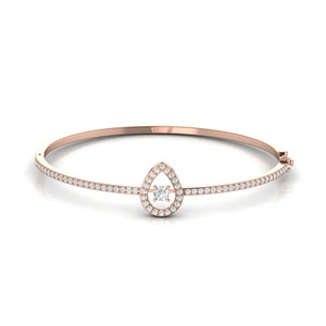 Brazalete de Oro Sólido de 14K con Diamante Cultivado en Laboratorio de Corte Redondo Brillante y Halo, Claridad VVS1, Diamante Central Flotante, para Ella - Product Image 2