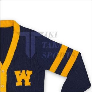 Pull en laine/nylon à col en V pour homme Tiki Taka Sports, cardigan chenille personnalisé style universitaire, patchwork décontracté pour l'hiver, dentelle pour sororités - Product Image 2