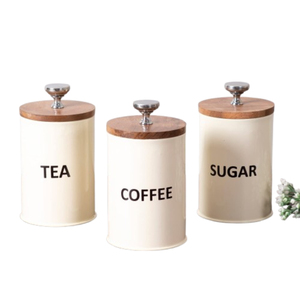 3-Piece Vintage Metal Kitchen Canister Set With Airtight Bamboo Lids Retro Coffee Tea Sugar Container <b>Jar</b> For Farmhouse Canister - Product Image 6
