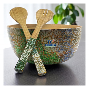 Bol en bambou nacré fait à la main-Vaisselle naturelle écologique pour la cuisine, la salle à manger, les salades et les fruits-Maison minimaliste moderne - Product Image 1