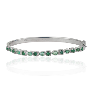 Luxury Women's 925 Sterling Silver 100% Genuine Emerald Round & Pear Cut Gemstone <b>Bangle</b> <b>Bracelet</b> For Everyday Wear Jewelry - Product Image 1