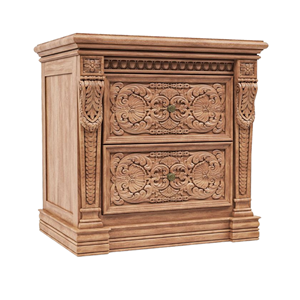 โต๊ะข้างเตียงไม้แกะสลักด้วยมือ โต๊ะหัวเตียงคลาสสิกสำหรับห้องนอนในวิลล่า พร้อมลิ้นชักสองช่อง - Product Image 3