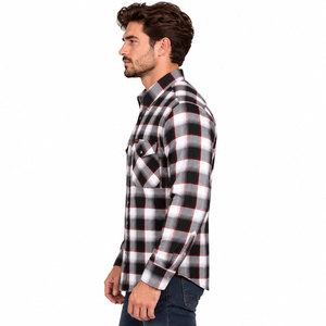 Men's Black and <b>White</b> Plaid Flannel <b>Shirt</b> <b>Long</b> <b>Sleeve</b> Button Up Casual Top with Chest Pockets - Product Image 5