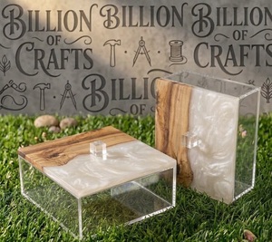 Clear <b>Acrylic</b> Plexi <b>Storage</b> Box with Wood Grain Lid Custom Display Bin for Chocolate Gift Packaging - Product Image 3