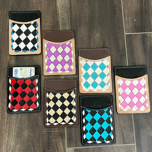 Nouveau gros OEM personnalisé à la main en cuir véritable poche porte-cartes Western Boho Style usiné à la main à carreaux carte étui portefeuille - Product Image 6