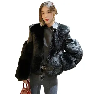女性の秋と冬の新しい全革模造キツネの毛皮のコートのオートバイモデル短いスリムな毛皮のコートのジャケット