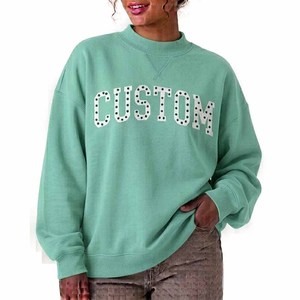 Sudadera Oversize de Cuello Alto para Mujer con Estampado de Letras Personalizado, Hombros Caídos, Manga Larga, Tejido de Mezcla de Algodón, para Invierno y Otoño - Product Image 1
