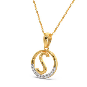 Collier pendentif géométrique ajouré en forme de cercle et lettre monogramme sertie de diamants - Product Image 2