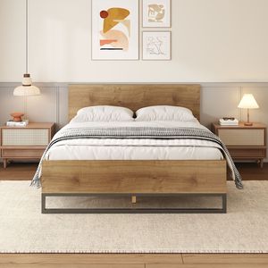 Struttura letto matrimoniale in legno ingegnerizzato, colori naturale e nero, prodotto durevole in legno - Product Image 2
