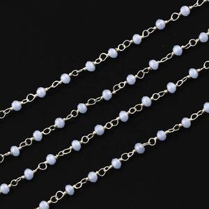 Natural Aqua Chalcedony Hydro Round <b>Beaded</b> Rosary Silver Plated Chain For Jewelry <b>Making</b> Wholesale Bulk Supplier From India - Product Image 2