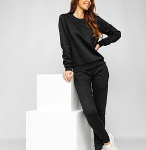 Women's <b>Black</b> Solid Color Tracksuit Full Sleeve Crew Neck Casual Jogger <b>Pants</b> Set Breathable 100% Cotton Autumn Wear - Product Image 3
