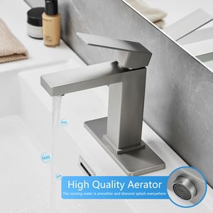 Rubinetto a cascata monocomando a 1 foro per lavabo con scarico a scomparsa, tubi di alimentazione, rubinetto per lavabo e piastra di copertura per bagno - Product Image 5