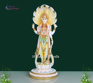 Estatua de Resina Hecha a Mano del Dios Hindú Vishnu con Polvo de Mármol, Sheshnaag, Dorado Blanco, de Cuatro Brazos, Ídolo para Decoración del Mandir en el Hogar, Nirmala - Product Image 1