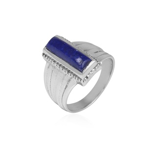 Geometric <b>Lapis</b> <b>Lazuli</b> Rectangle Cabochon 925 Silver <b>Ring</b> Bezel Setting Classic Style Unisex Everyday Wear Gemstone <b>Ring</b> - Product Image 6