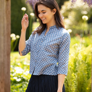 SALE Short KURTA TOP Style 7 Steel Blue with <b>White</b> Scallop Design Women Top Indian Top - Product Image 6