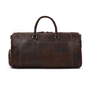 Bolsa de Viaje de Fin de Semana de Cuero Verde con Panel Marrón y Correa Ajustable, Bolsa de Viaje Unisex con Cierre de Cremallera - Product Image 3
