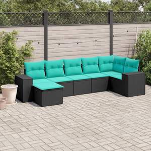 Ensemble de canapés de patio en polyrotin noir 7 pièces avec coussins, mobilier d'extérieur élégant - Product Image 1