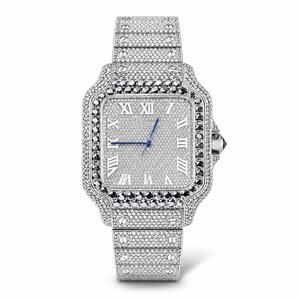 Reloj de Lujo Tonneau con Diamantes y Correa de Cuero, con Indicador de Fecha Analógico, Reloj de Pulsera para Hombre - Product Image 1
