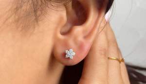 Lab Grown Diamond Flower <b>Stud</b> <b>Earrings</b> or Floral Cluster <b>Studs</b> Gold Plated Luxury Jewelry - Product Image 2