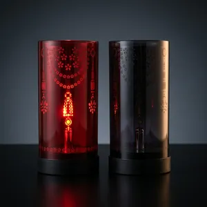Cylinder Votive Glass <b>Candle</b> Jar With <b>Red</b> And Black Floral Pattern Heat Resistant Home Decoration - Product Image 2