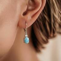 Boucles d'oreilles pendantes en argent sterling 925 avec pierre précieuse Larimar de coupe ovale pour mariages, fiançailles ou anniversaires