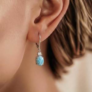 925 Sterling Silver <b>Fine</b> Dangle <b>Earrings</b> with Larimar Oval Cut Gemstone for Weddings Engagements or Anniversaries - Product Image 6