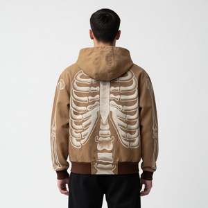 Sudadera con capucha y cremallera Glory Custom OEM con estampado de esqueleto, estilo vintage lavado, ropa urbana para hombre, chaqueta con capucha gráfica para uso casual, unisex. - Product Image 4