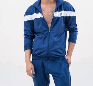 Ensemble de survêtement pour homme bleu à blocs de couleur, veste zippée à col montant et pantalon de jogging, streetwear, vêtements de sport - Product Image 3
