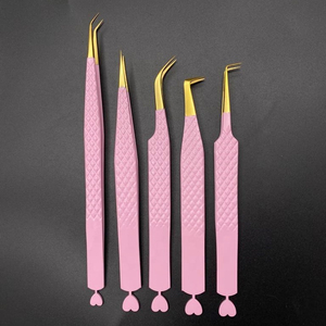 Precision Eyelash Tweezers <b>Set</b> Smooth Tip Stainless Steel <b>Pink</b> Case Professional Lash <b>Tool</b> 5Pcs Custom Logo Super Fine Tip - Product Image 1