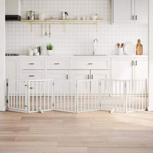 Barrera Plegable Blanca para Perros con 6 Paneles de Madera de Álamo de 118.1 Pulgadas para Corral o Puerta de Mascotas - Product Image 1