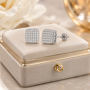 Natural Diamond Stud Earrings 0.50 Ct in 10K White Gold | Cushion <b>Cluster</b> Diamond Earrings | Elegant Jewelry for Women Gift - Product Image 1