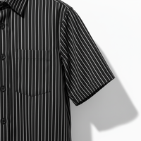 Chemise d'été décontractée noire à col montant pour homme, imprimé numérique élégant, broderie respirante, manches courtes en jersey de coton
