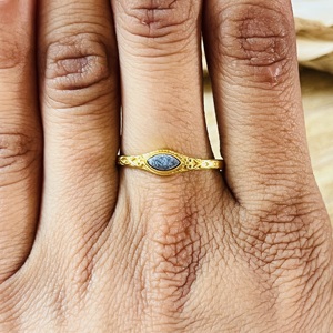 Unique Design Lapis Lazuli <b>Ring</b> Boho Brass Jewelry Women 18k Gold Plated <b>Dainty</b> Geometric Filigree <b>Ring</b> For Wholesale/OEM/ODM - Product Image 6