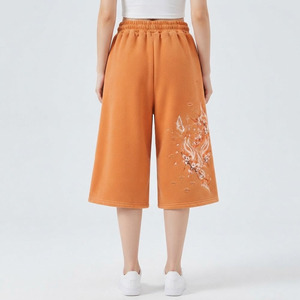 <b>Men's</b> <b>Orange</b> Baggy <b>Shorts</b> 100% Cotton Front Logo Elastic Waist Distressed Wide Leg Streetwear Jorts - Product Image 5