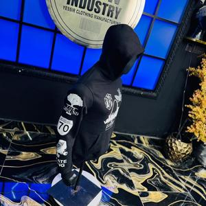 Sudadera con capucha para hombre de fabricantes de ropa, estilo urbano, con bordado y estampado, de peso pesado, con gráfico desgastado y lavado ácido - Product Image 3