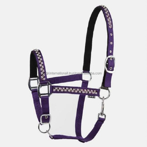 Chi Tiết Pha Lê Tuyệt Đẹp Trên Mũi Vuông Bling Cao Cấp Nylon Horse Halter Mũi Có Thể Điều Chỉnh Với Phần Cứng Hoàn Thiện Bạc - Product Image 5