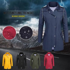 Chaqueta Impermeable con Capucha para Mujer, Roja, Azul Marino, Amarilla, Verde, Negra, Capucha Desmontable, Gabardina Larga, Cortavientos, Impermeable - Product Image 2