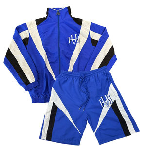 Conjunto Deportivo Azul para Hombre con Franjas Blancas y Negras, Logotipo Bordado, Ropa Deportiva de Primavera, Tejido de Poliéster - Product Image 4