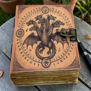 Carnet de notes en cuir fait main Double Dragon, reliure Grimoire, carnet de notes fantaisie, papier à bords festonnés antique, journal intime 400 pages, cadeau - Product Image 5