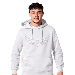 <b>Men's</b> <b>Navy</b> Blue Embossed Wings Logo Hoodie Regular Fit Casual <b>Fleece</b> Sweatshirt Front Pocket Design Autumn Wear - Product Image 3