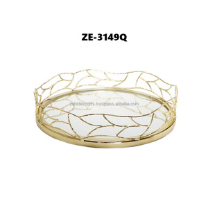 Bandeja de Servicio Metálica Ecológica con Patrón Geométrico Hecha a Mano OEM ODM, Diseño Moderno al por Mayor, Chapada, Segura, Calidad de Exportación - Product Image 3